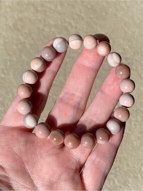 Alashan Agate Bracelet 10mm Pink Mauve Banded Gemstone